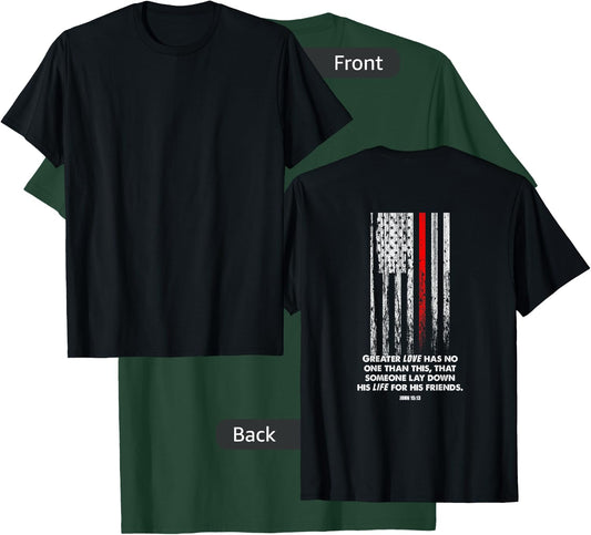 Thin Red Line Firefighter Bible Verse Christian T-Shirt - T-Shirt | Forest