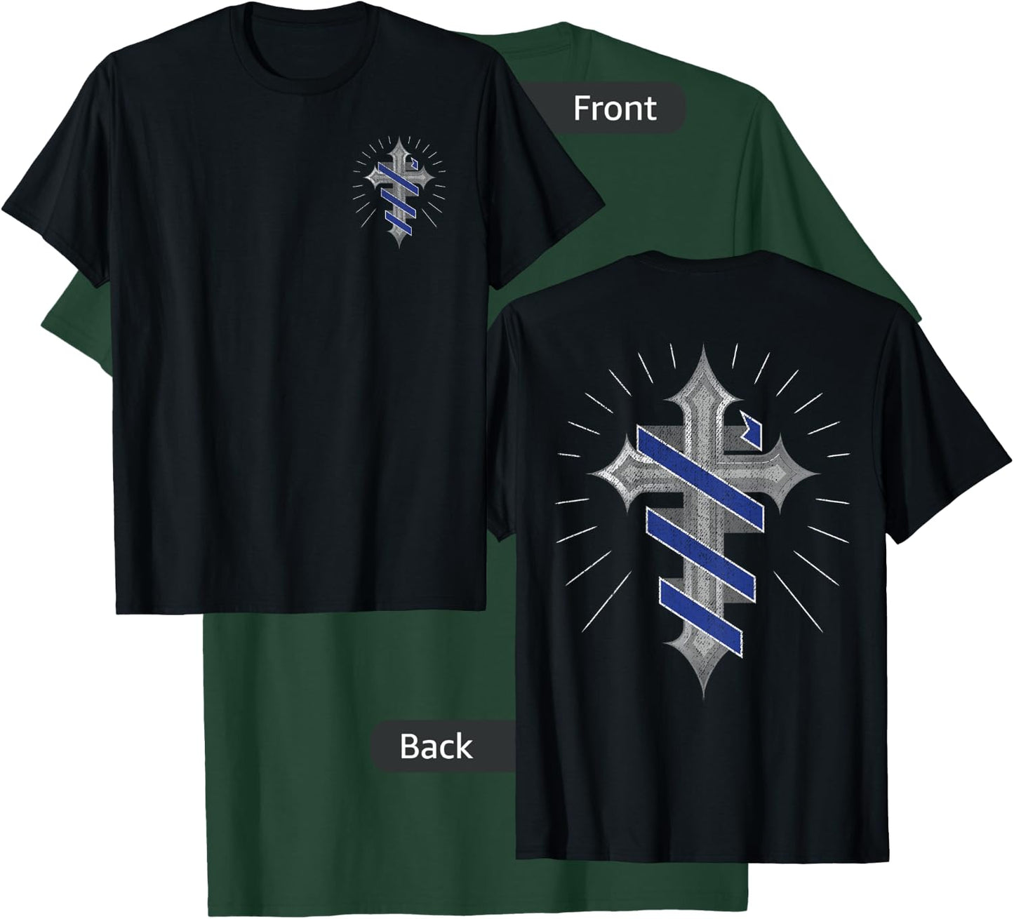 Police Support Guardian Angel Thin Blue Line Christian Cross T-Shirt - T-Shirt | Forest