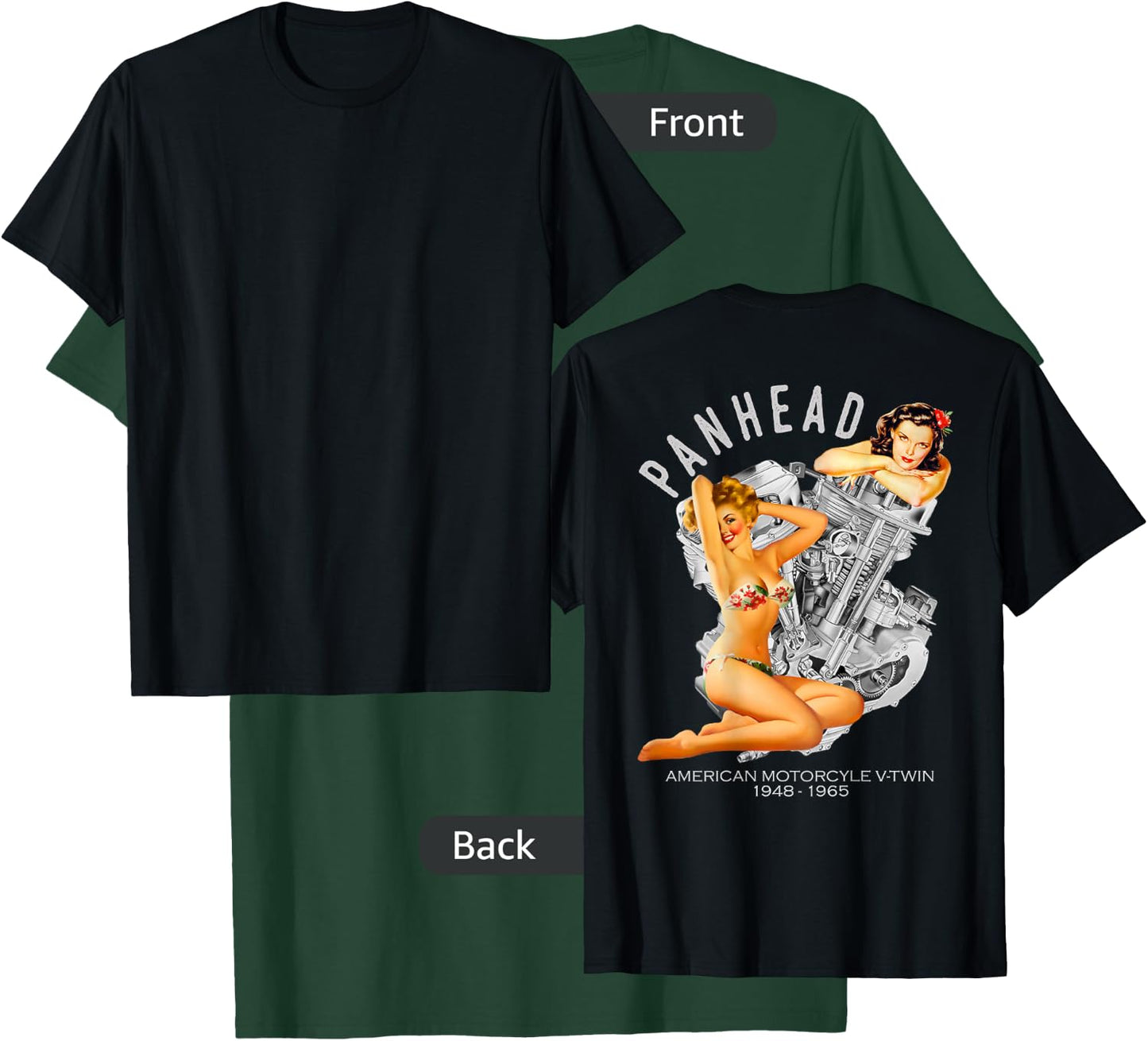 HD PanHead Retro Pinup V-Twin Engine Motorcycle 1948 Biker T-Shirt - T-Shirt | Forest