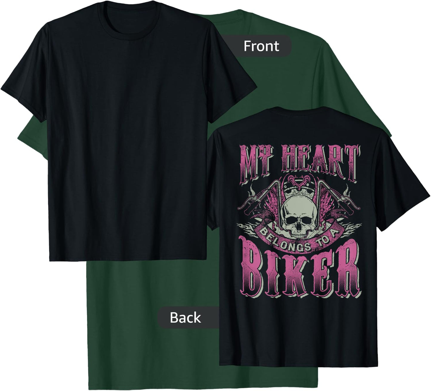 My Heart Belongs To A Biker Skull Motorcycle Babe Chick Wife T-Shirt - T-Shirt | Forest
