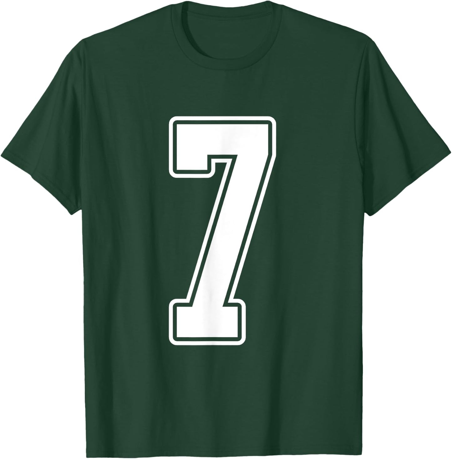 #7 White Outline Number 7 Sports Fan Jersey Style T-Shirt - T-Shirt | Forest
