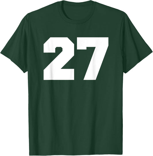 Number 27 Sports Jersey Player #27 Fan FRONT Print Varsity T-Shirt - T-Shirt | Forest