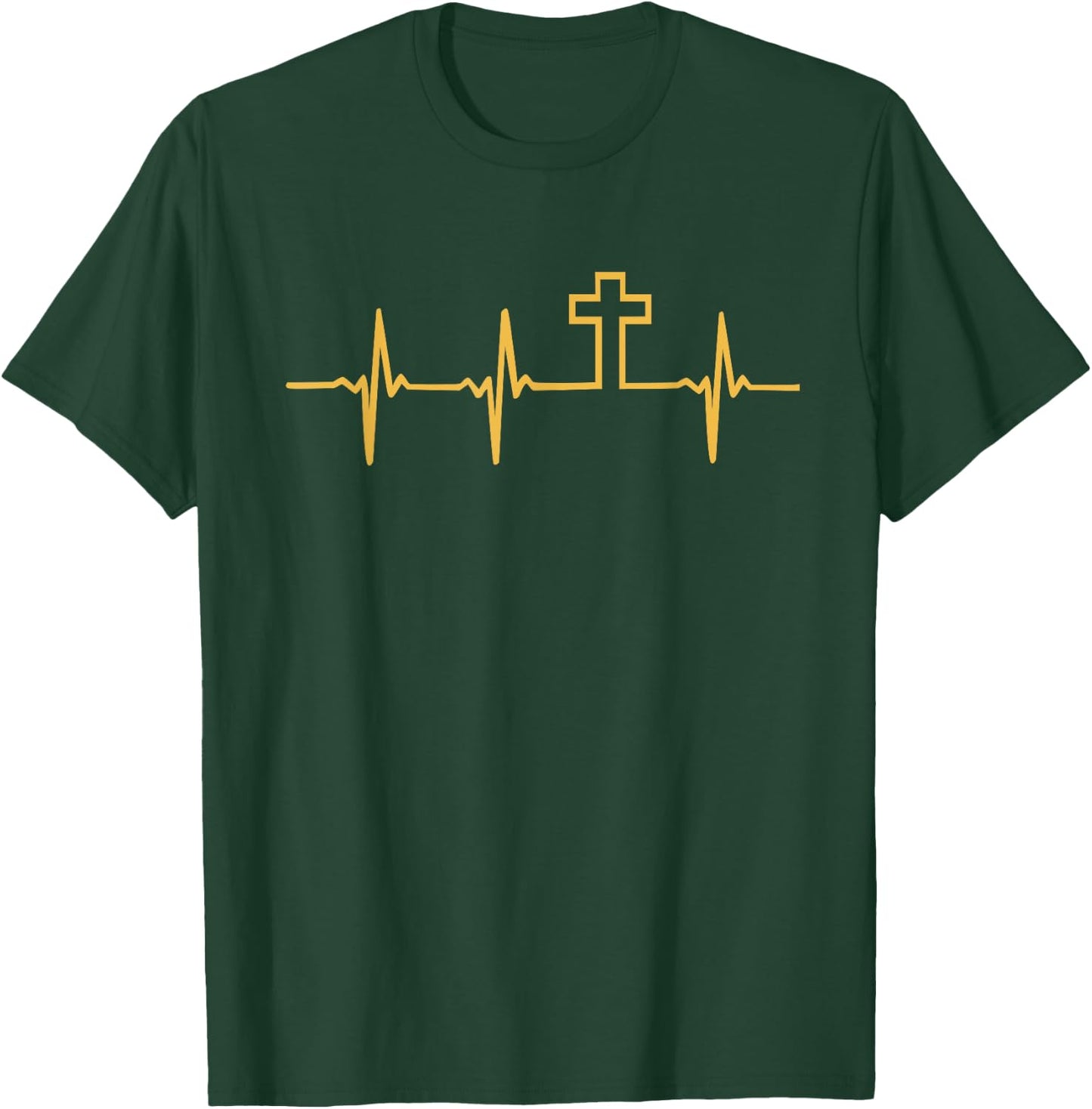 Christian Jesus GOD Religious Cross Heartbeat T-Shirt - T-Shirt | Forest