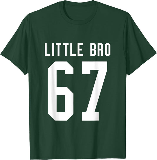 Number 67 Little Bro Biggest Fan Football Game Day Brother T-Shirt - T-Shirt | Forest