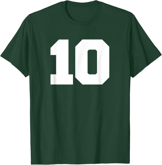 Number 10 Sports Jersey Player #10 Fan FRONT Print Varsity T-Shirt - T-Shirt | Forest