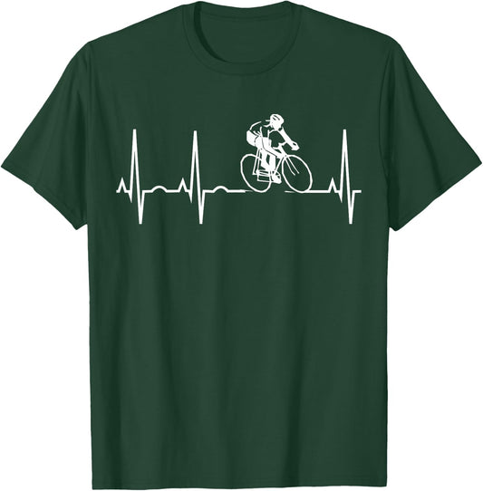 Cycling Heartbeat Shirt I Love Cycling for Bicyclers T-Shirt - T-Shirt | Forest