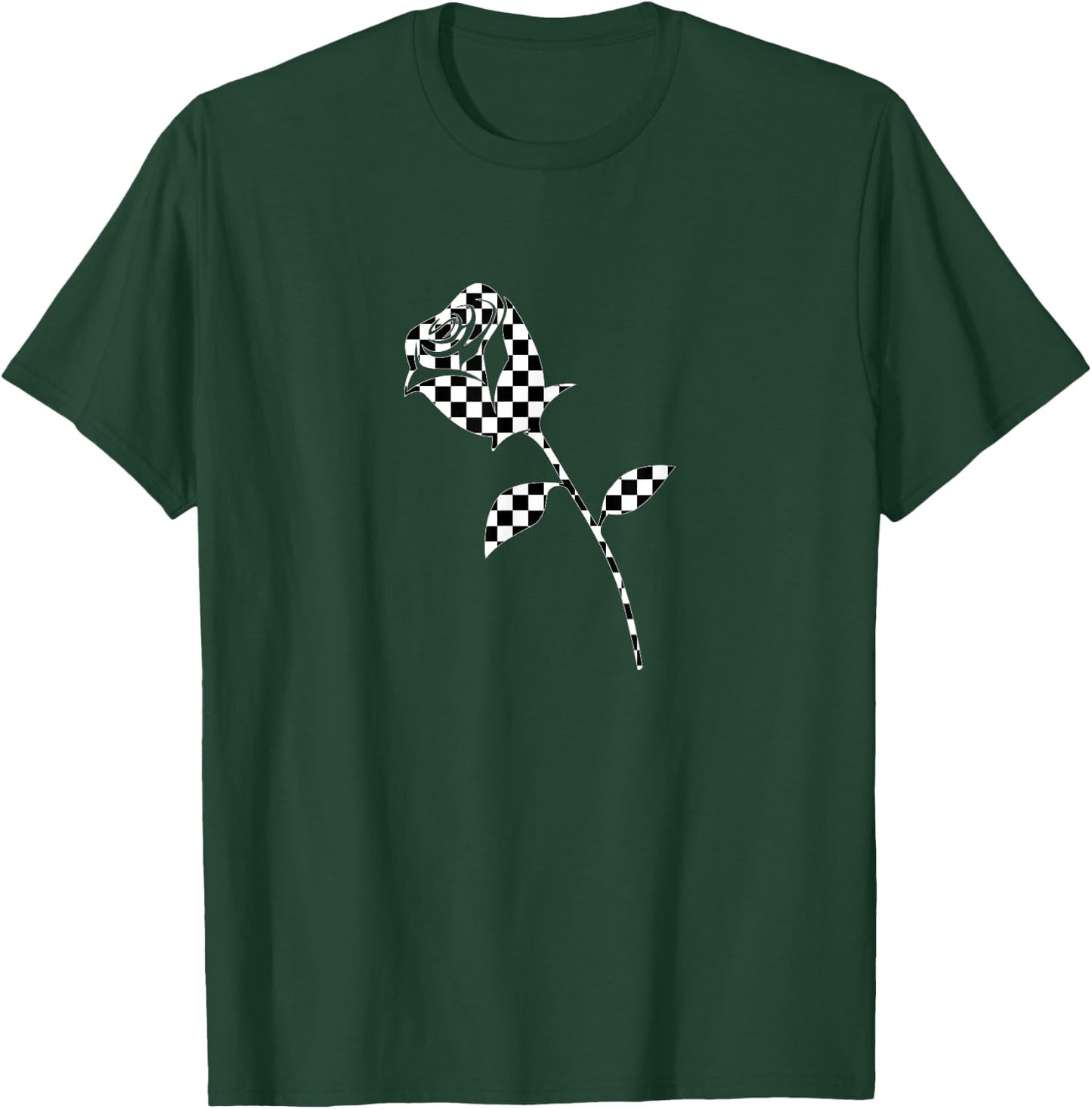 Checkered rose flower plaid black white racing girly t shirt T-Shirt - T-Shirt | Forest