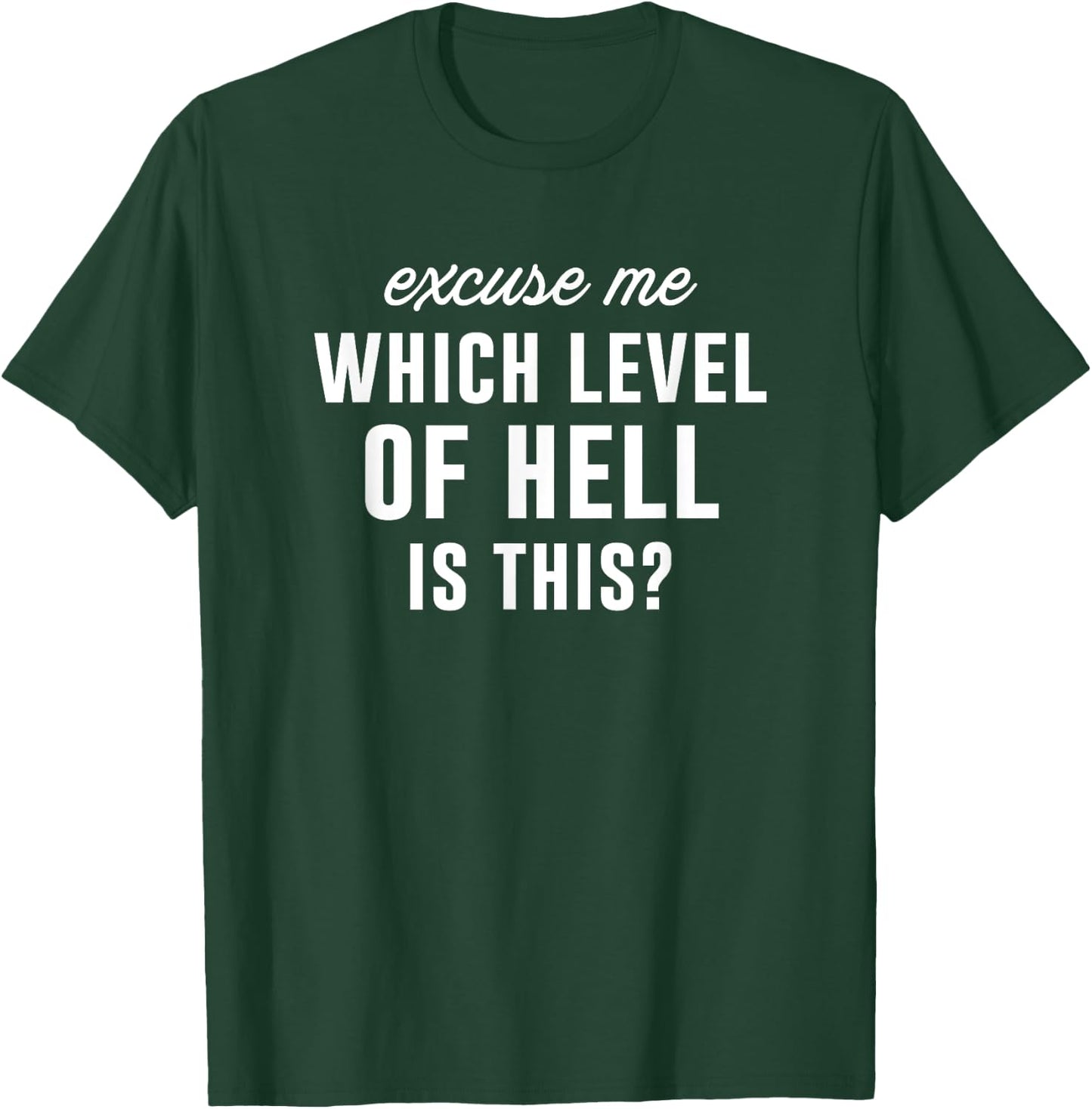 Excuse Me Which Level Of Hell Is This? Sarcastic Graphic T-Shirt - T-Shirt | Forest
