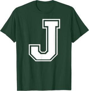 Letter J Capital Alphabet College Varsity Monogram Club T-Shirt - T-Shirt | Forest