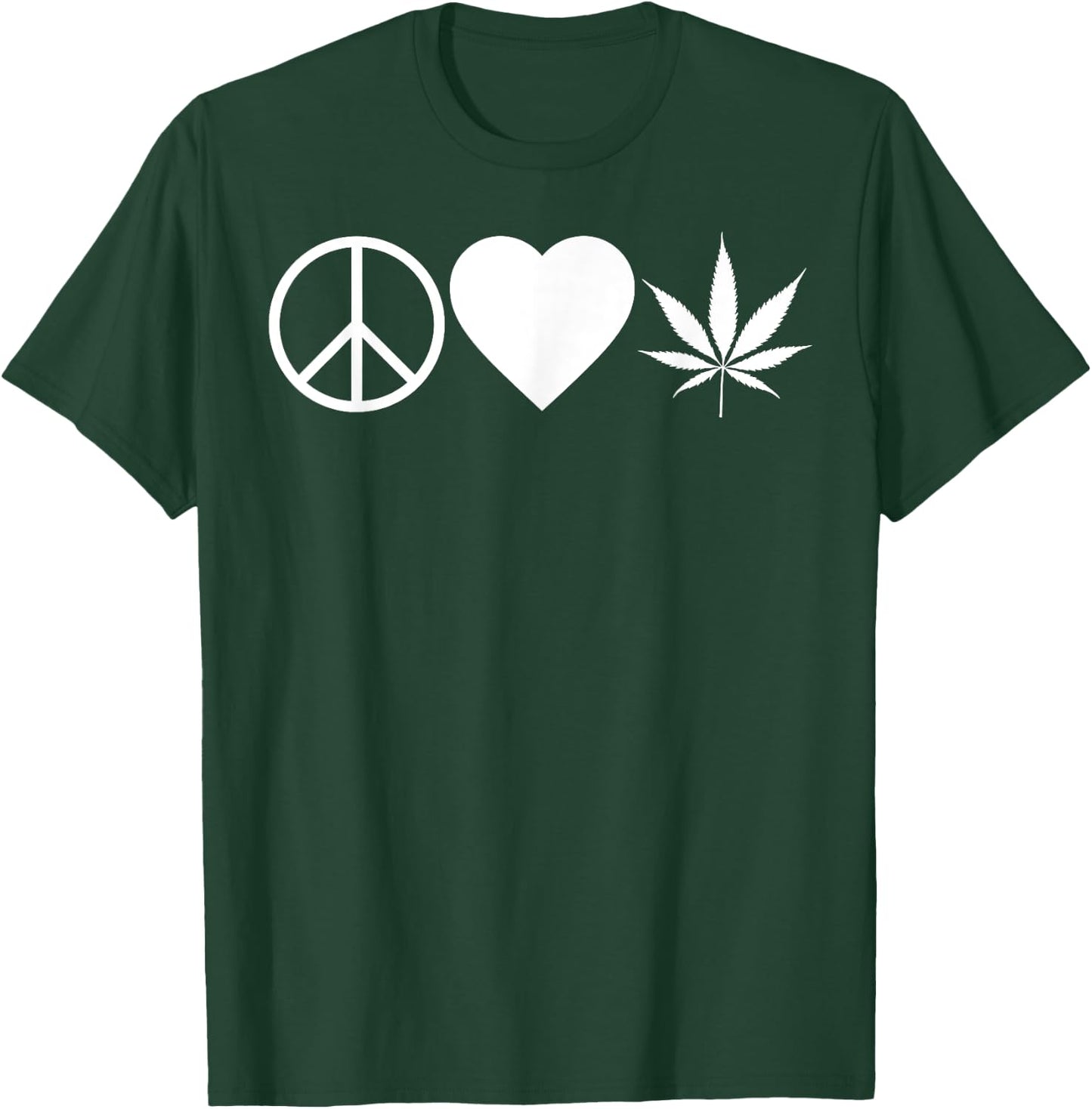 Peace Love Weed Marijuana Heart Weed Leaf Stoner Pot Smoker T-Shirt - T-Shirt | Forest