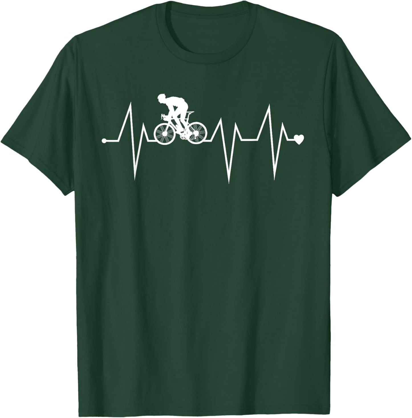 Funny Cycling Cyclist Biker Heartbeat Heart Pulse Rate EKG T-Shirt - T-Shirt | Forest