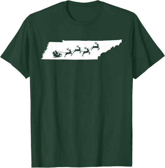 Tennessee Map Santa Christmas Reindeer XMas T-Shirt - T-Shirt | Forest