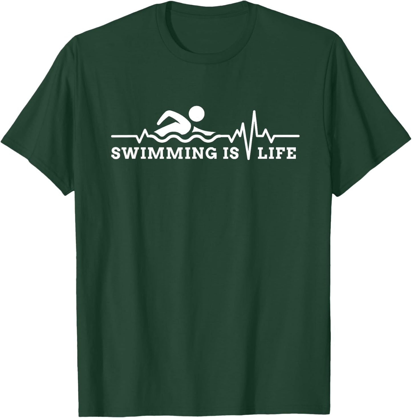 Swimming is Life Heartbeat Pool Life Guard Swim Team Gift T-Shirt - T-Shirt | Forest