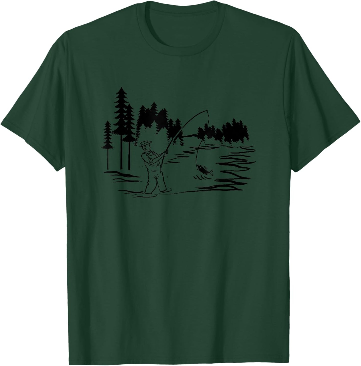 Fisherman Fishing Minimal Art Fishing Lover Angler Dad Gift T-Shirt - T-Shirt | Forest