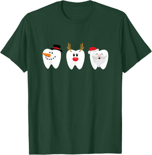 Dental Christmas Tooth Santa Snowman Reindeer T-Shirt - T-Shirt | Forest