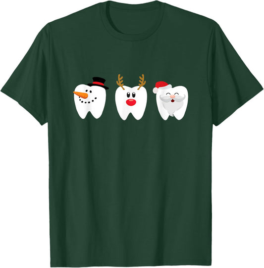 Dental Christmas Tooth Santa Snowman Reindeer T-Shirt - T-Shirt | Forest