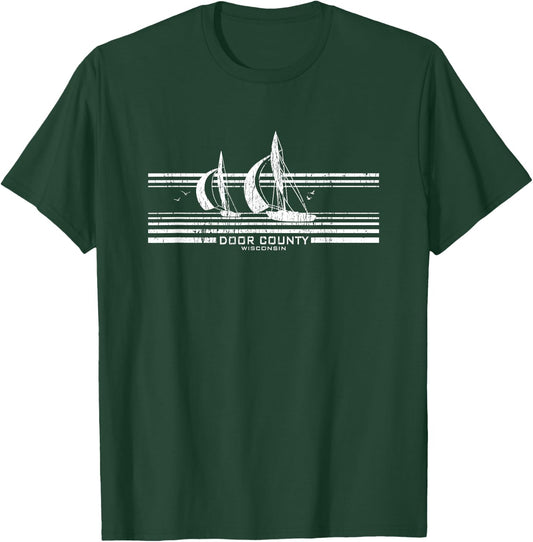 Door County WI Sailboat Vintage 70s T-Shirt - T-Shirt | Forest