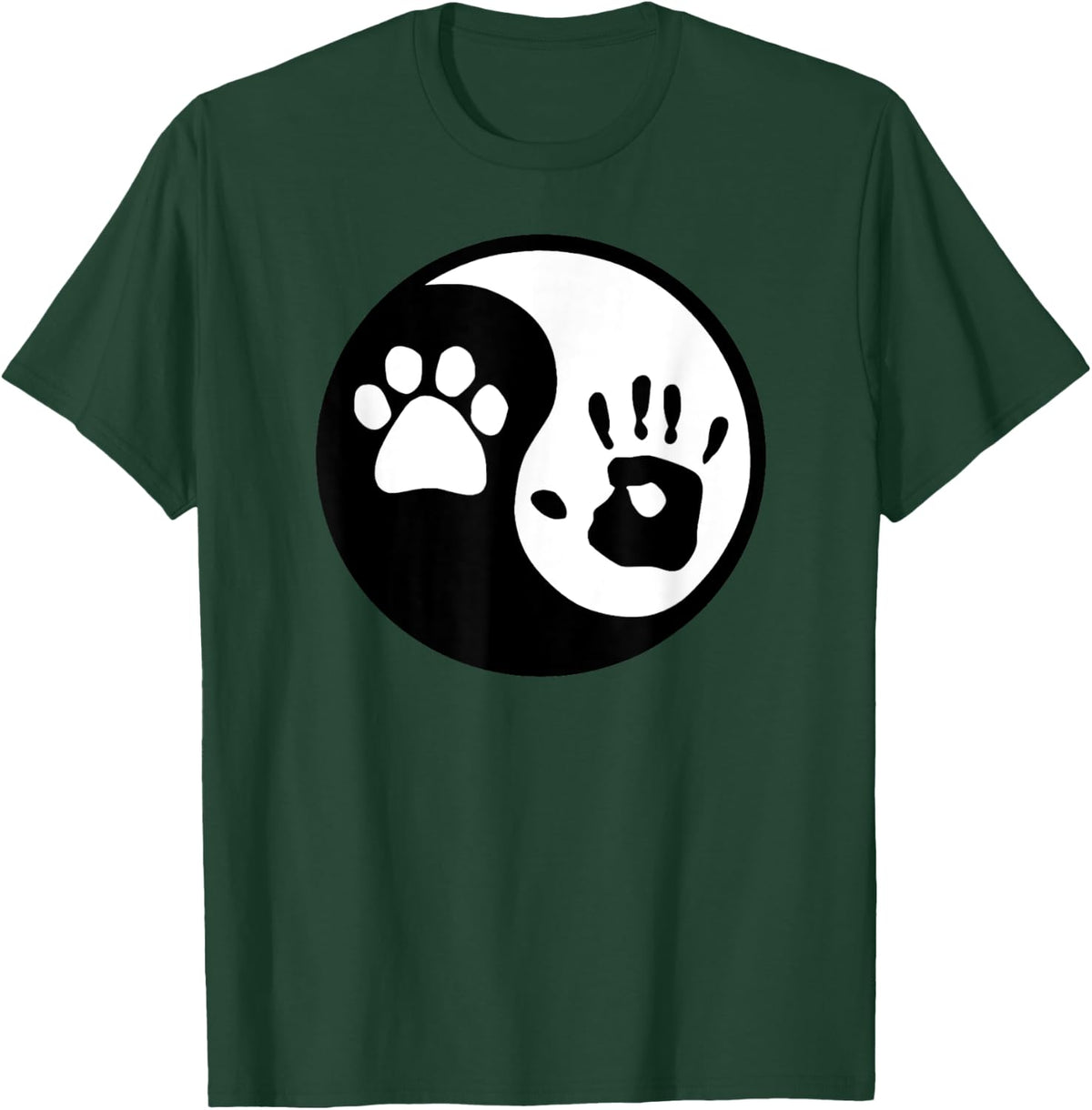 Dog Paw and Human Hand Print Yin Yang T-Shirt - T-Shirt | Forest