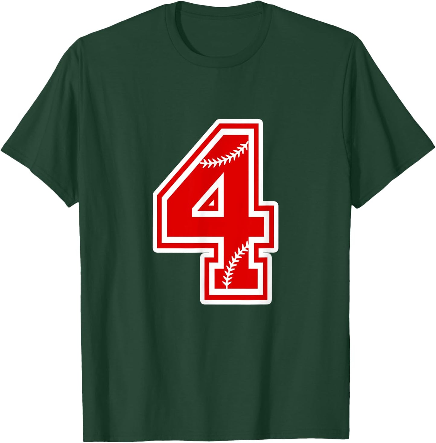 Number 4 Red Baseball Number 4th Birthday T Shirt T-Shirt - T-Shirt | Forest