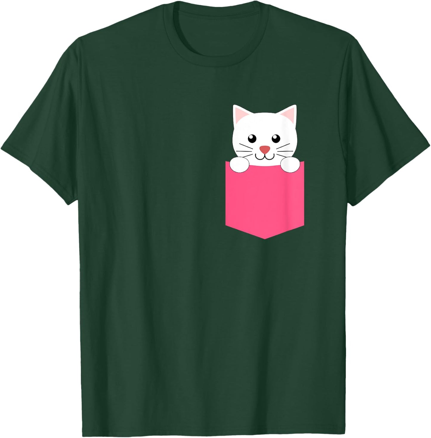 Pink White Kitten in a Pocket Shirt for Teen Girls and Women T-Shirt - T-Shirt | Forest