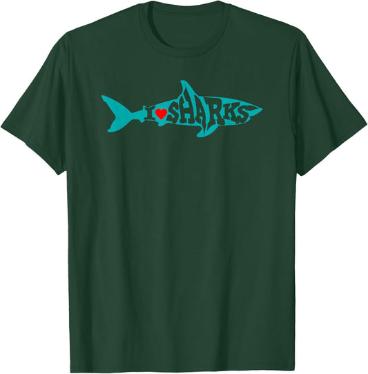I Love Sharks - Heart Shark Silhouette T-Shirt - T-Shirt | Forest