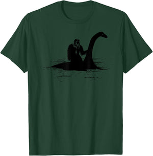 Bigfoot Riding Loch Ness Monster Cute Sasquatch Gift T-Shirt - T-Shirt | Forest
