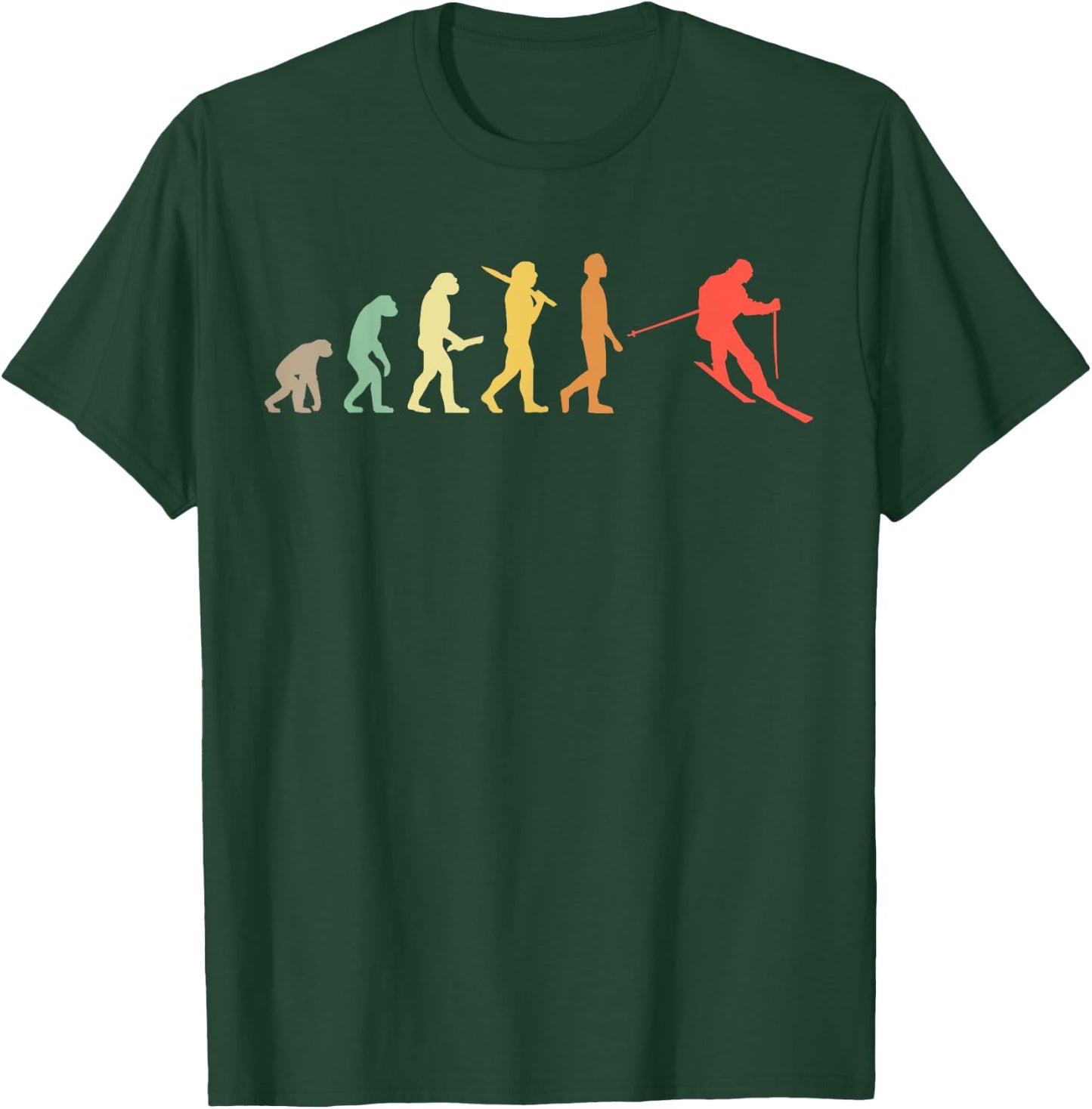 Retro Skiing Evolution Gift Skiers T-Shirt - T-Shirt | Forest