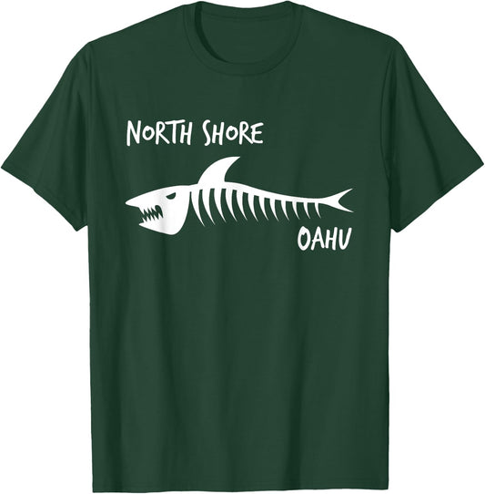 North Shore Oahu Shark Skeleton White Print T-Shirt - T-Shirt | Forest