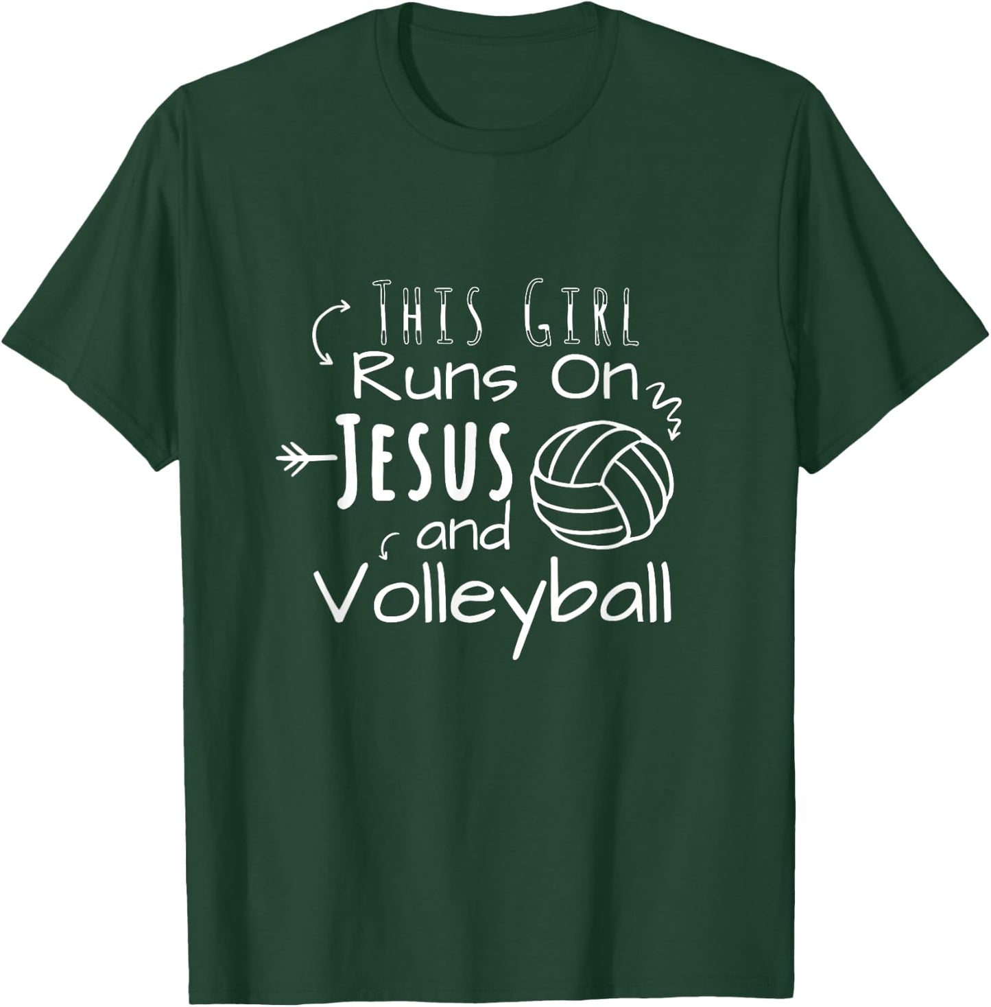 This Girl Runs On Jesus And Volleyball Christian T-Shirt - T-Shirt | Forest