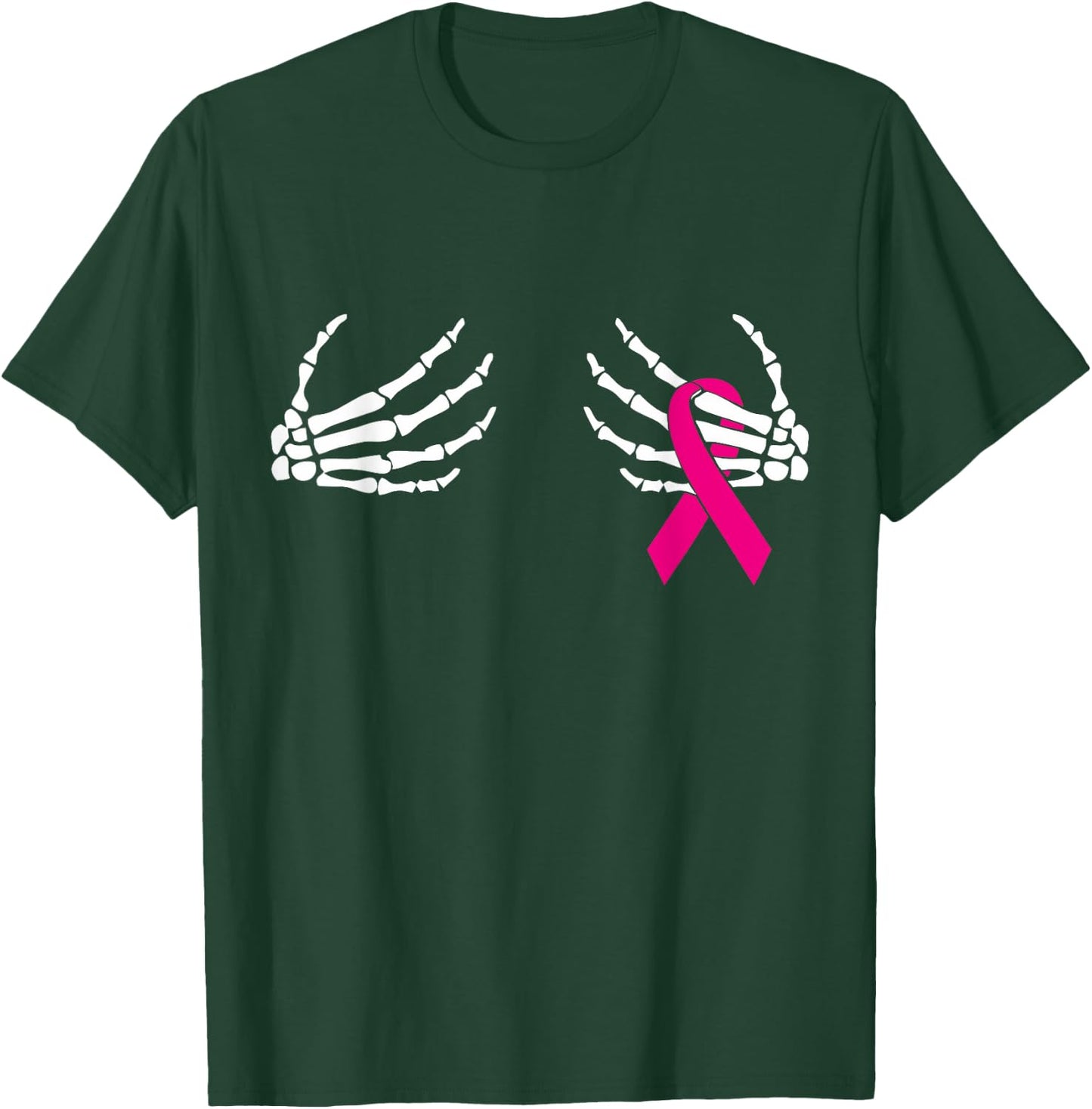 Skeleton Hands Breast Cancer Awareness Month Pink Ribbon T-Shirt - T-Shirt | Forest