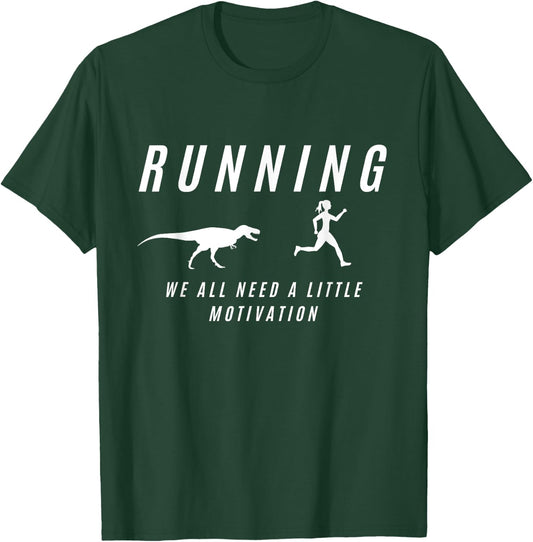 Women Running With Motivation Raptor Funny Runner Dinosaur T-Shirt - T-Shirt | Forest