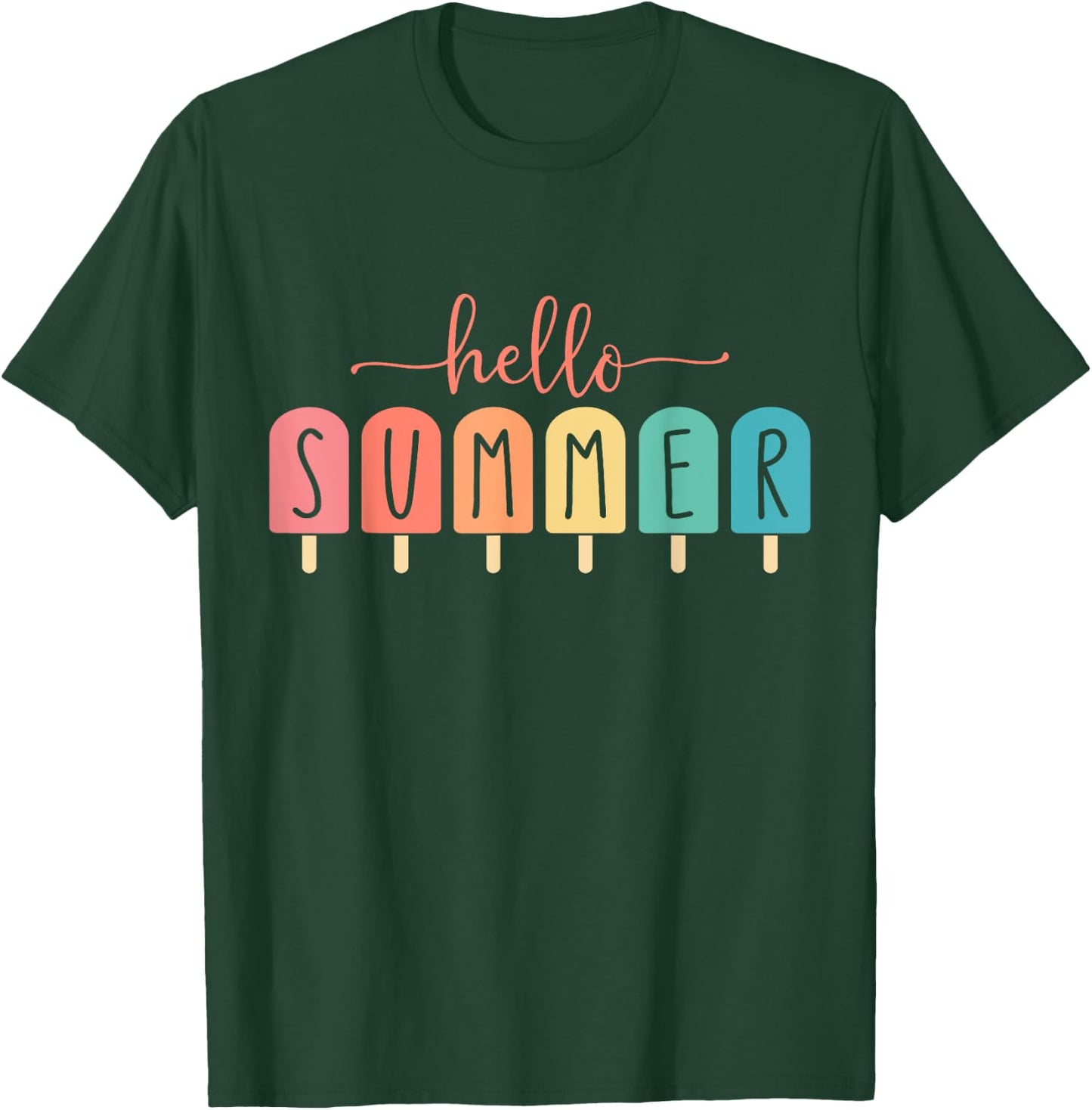 Hello Summer Vacation Ice Cream Popsicle Ice Lolly Gift Men Women Girls Kids T-Shirt - T-Shirt | Forest