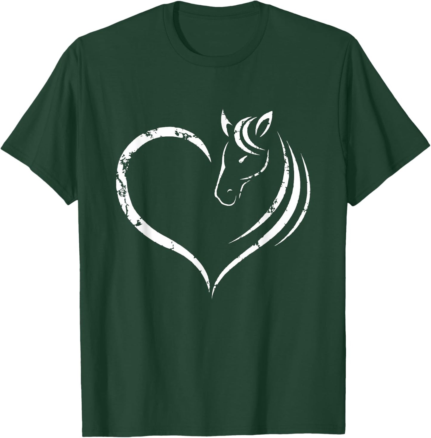 Horse Head Inside Heart Women Ladies Teens Gift T-Shirt - T-Shirt | Forest