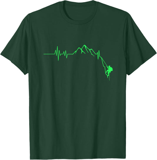 Rock Climbing Heartbeat Gift Print Climbing T-Shirt - T-Shirt | Forest