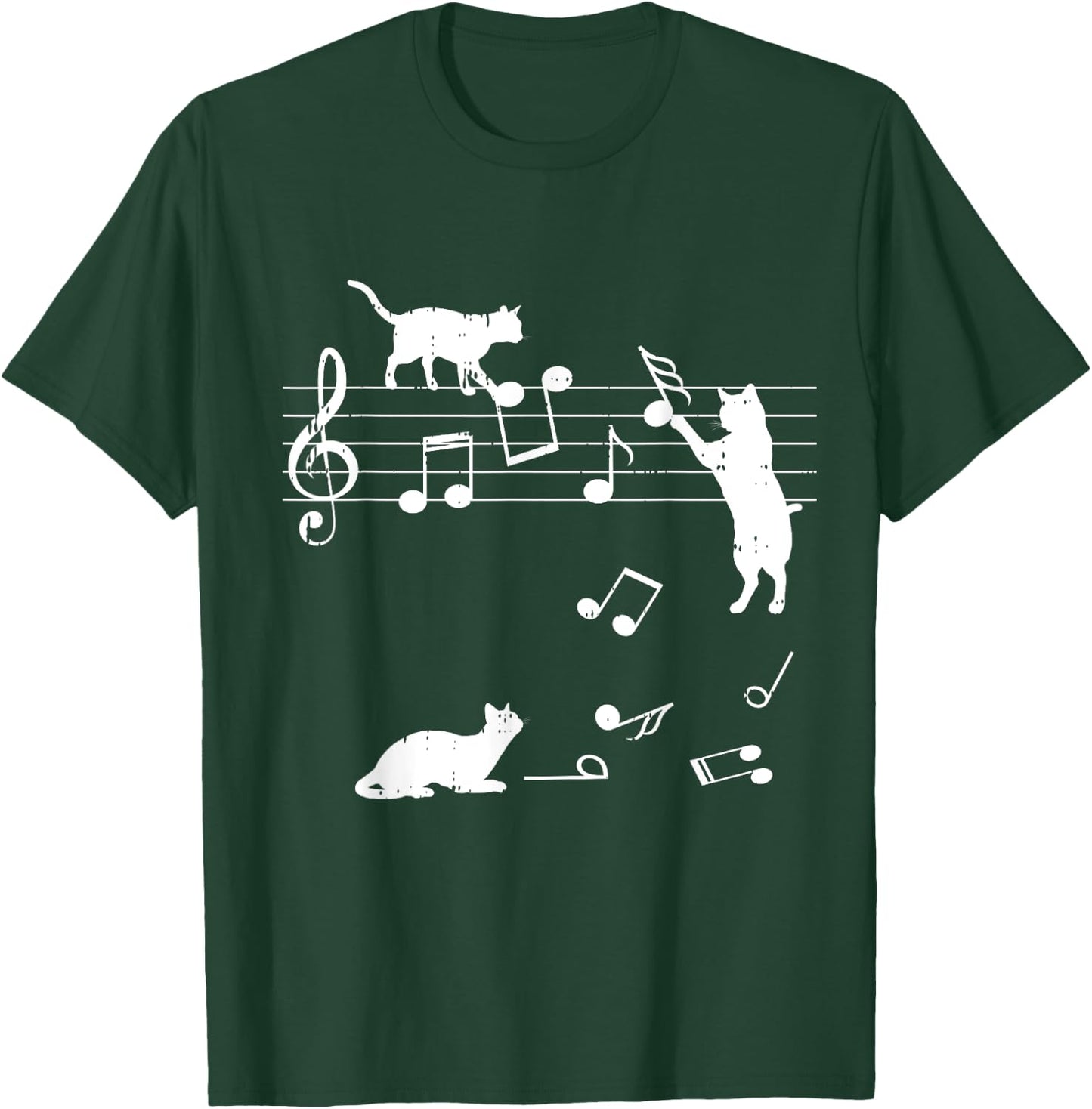 Cats Musical Notes Funny Music Lover Outfit Gift T-Shirt - T-Shirt | Forest