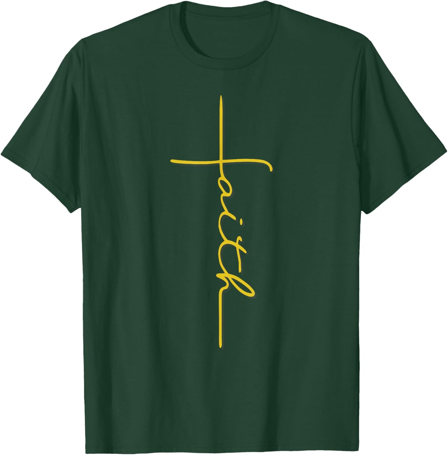 Men Women Youth Faith Cross Christian Handwriting T-Shirt - T-Shirt | Forest