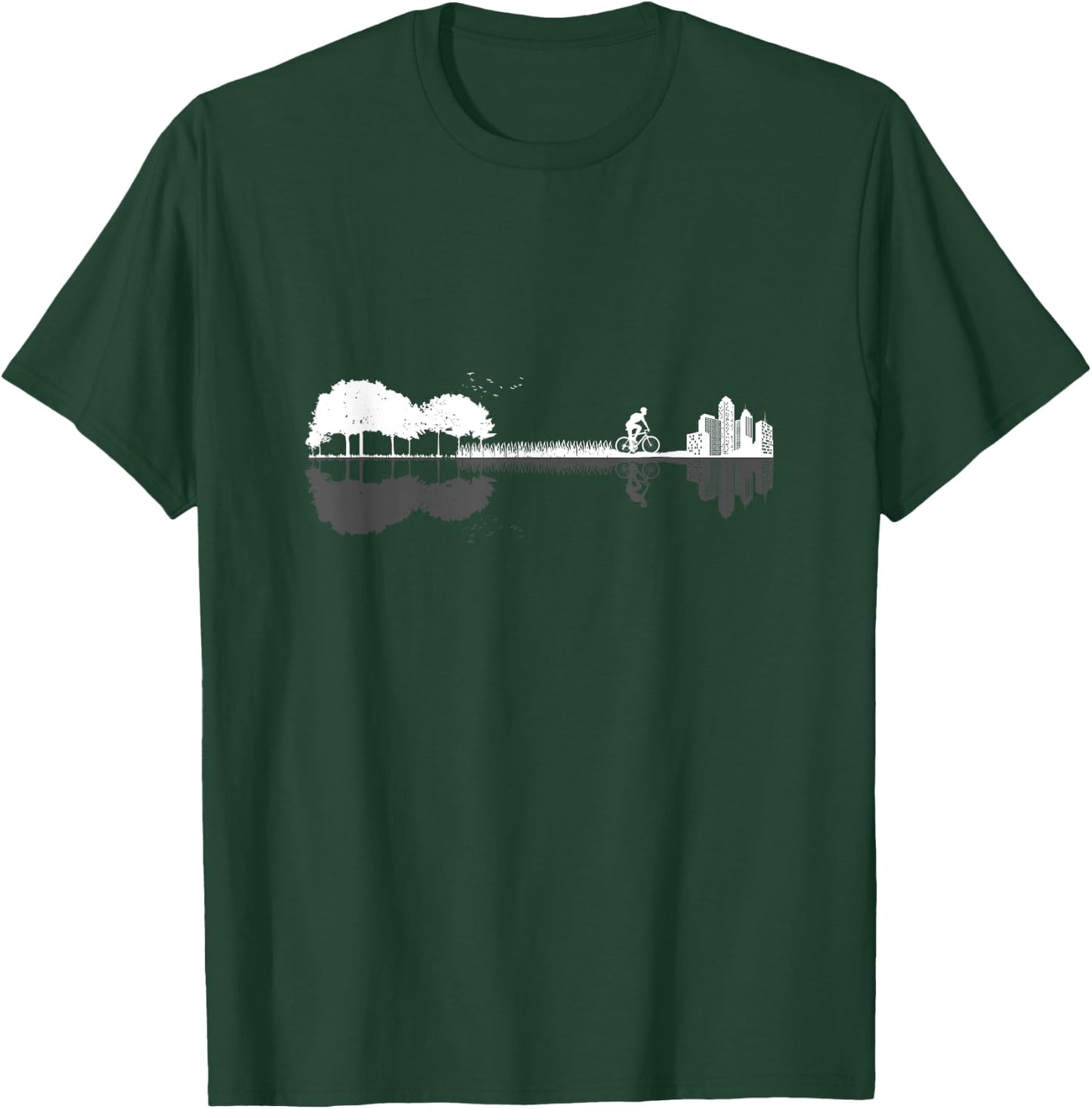 Bicycle Rider Guitar Silhouette Gift T-Shirt - T-Shirt | Forest