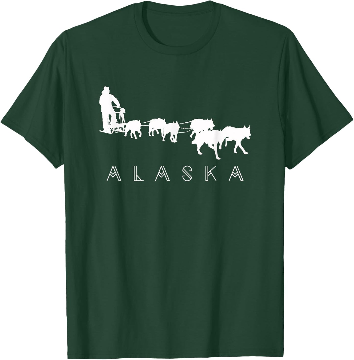 Alaska Sled Dogs Mushing - Sled Dog Team White Silhouette Men Women Girls Kids T-Shirt - T-Shirt | Forest