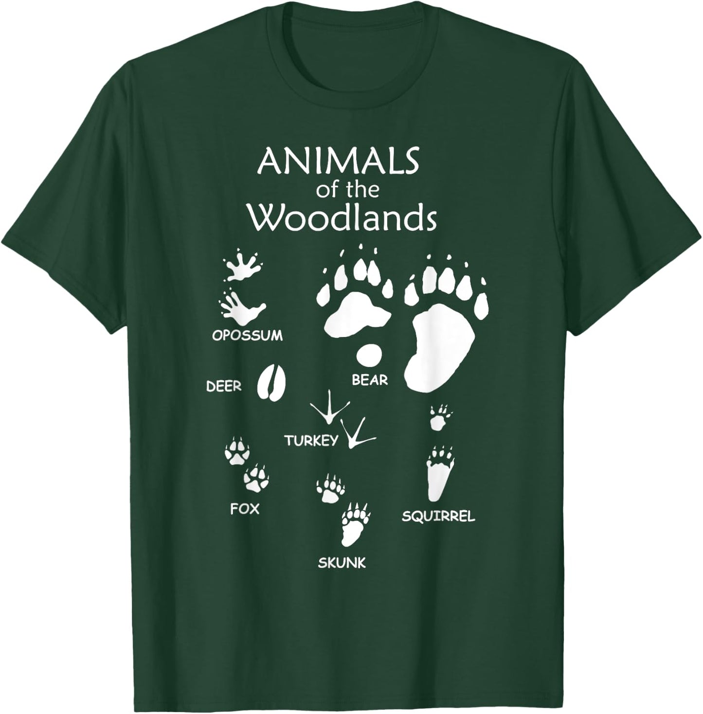 Woodland Cute Animal Paw Print Shirt, Bear Fox Skunk Turkey T-Shirt - T-Shirt | Forest
