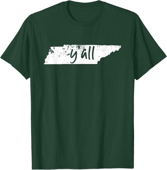 Tennessee State Y'all Shirt TN Pride Map Yall Distressed T-Shirt - T-Shirt | Forest