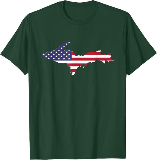 UP Upper Peninsula Michigan American Flag USA 906 Yoopers T-Shirt - T-Shirt | Forest