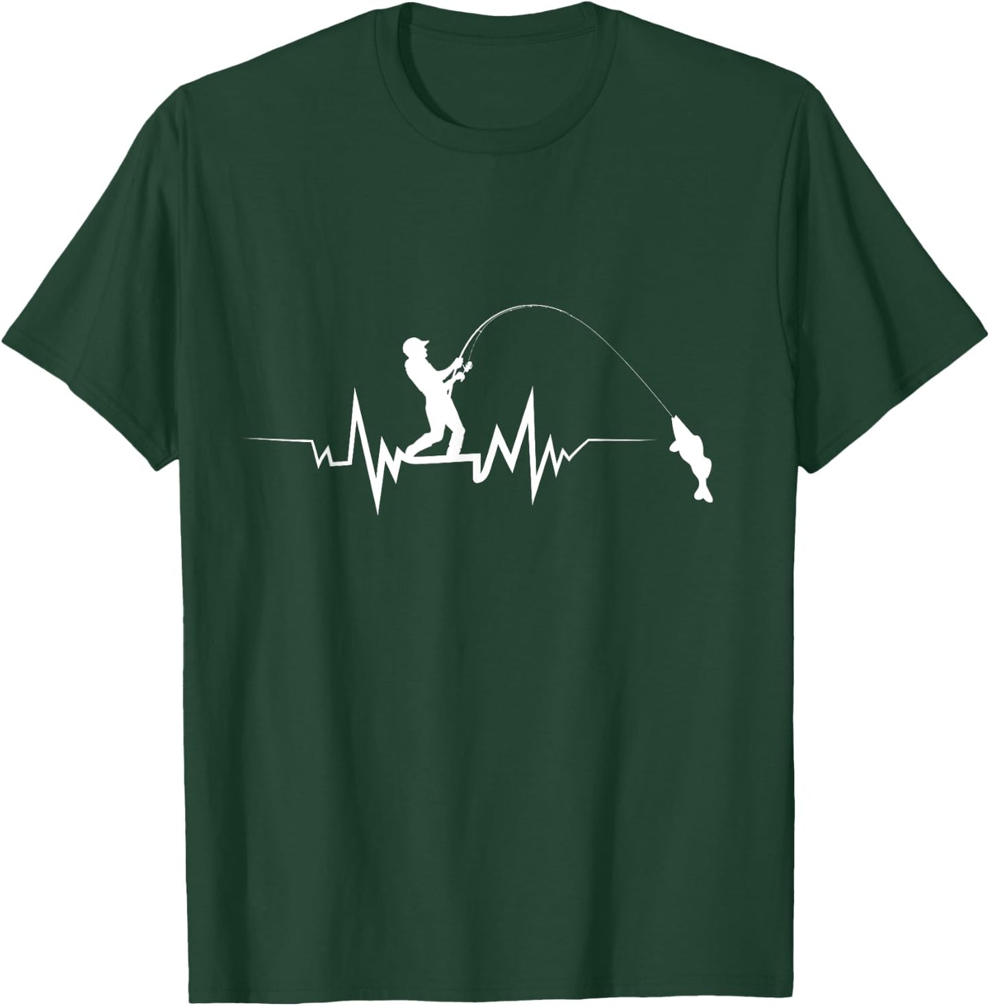 Fishing Heartbeat Cool Beat Great Gift Fisherman Large Black T-Shirt - T-Shirt | Forest
