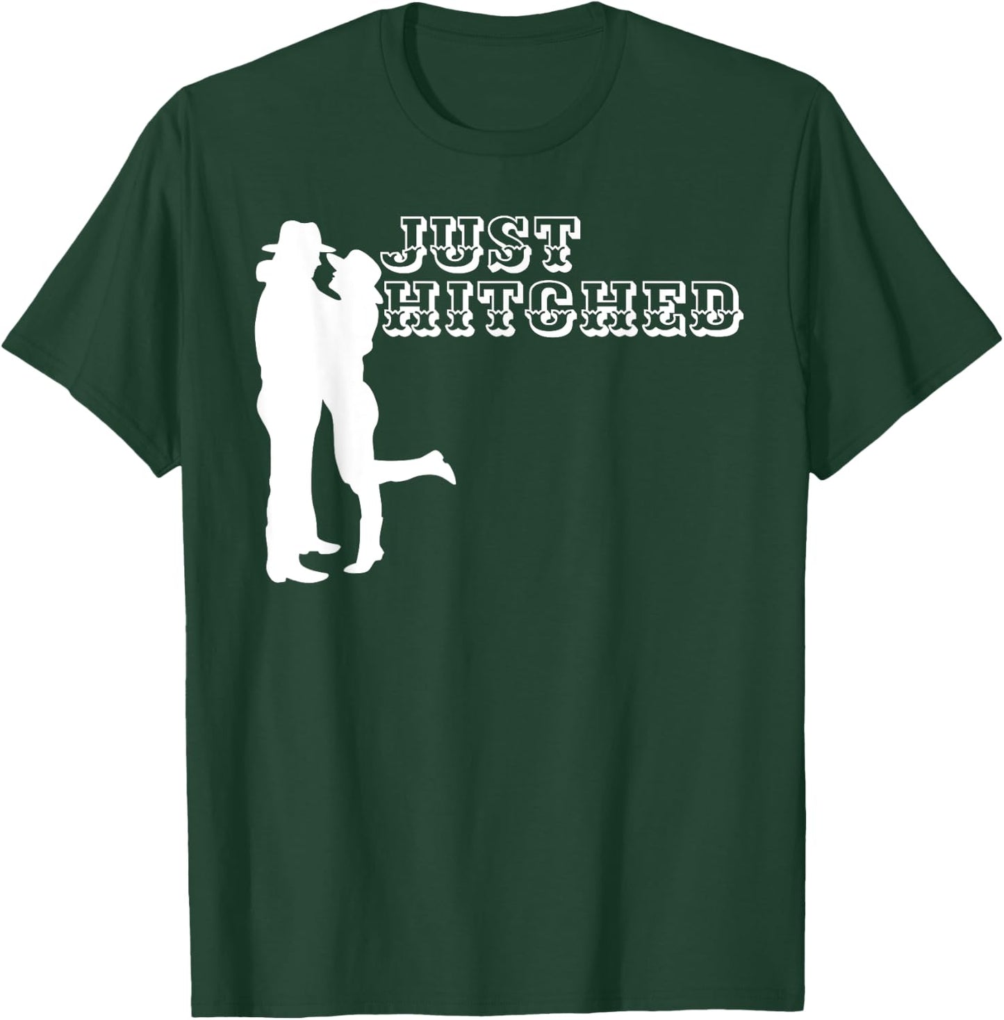 Just Hitched Cowboy Honeymoon Newly Wedded Matching Design T-Shirt - T-Shirt | Forest