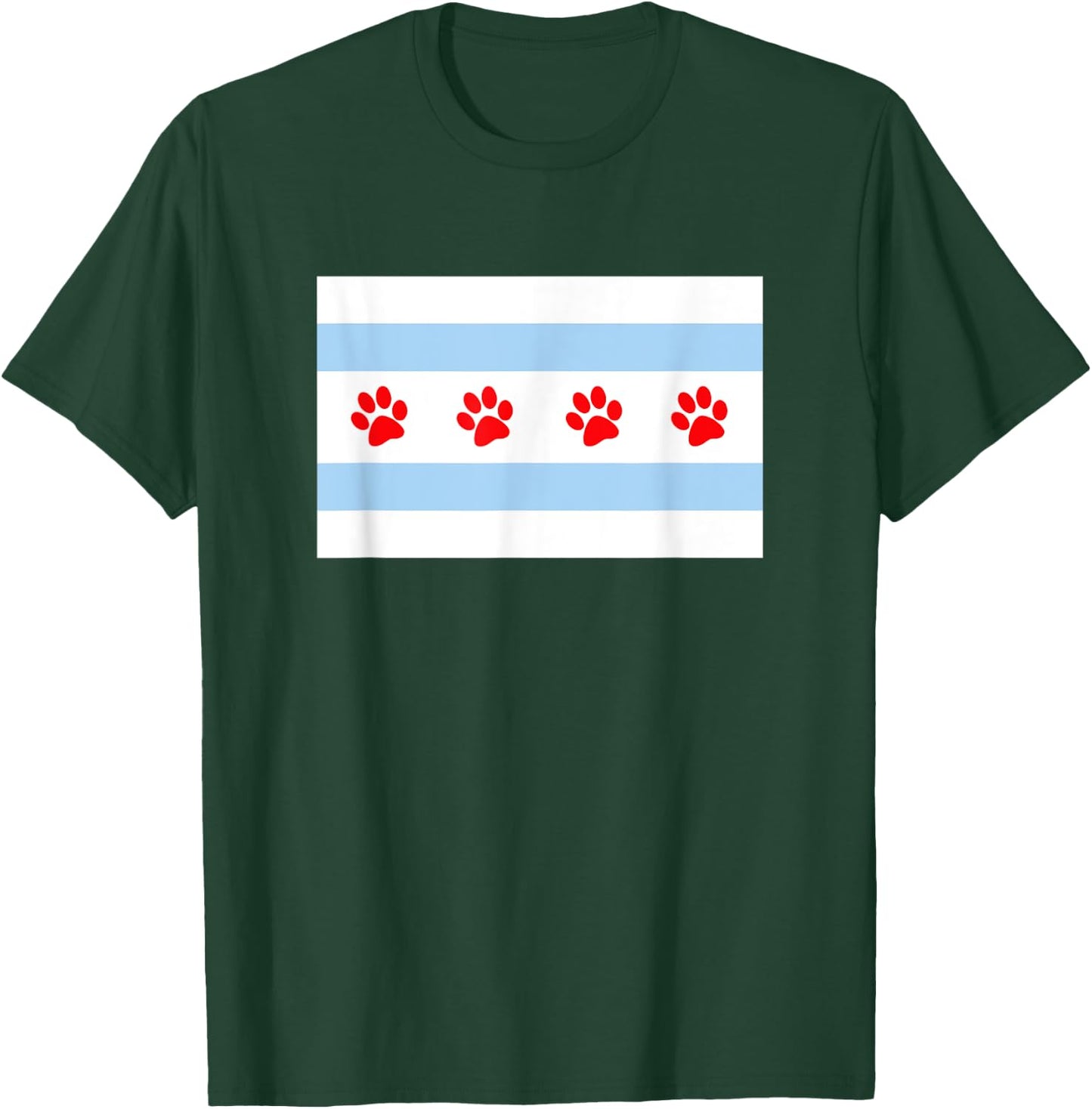 DOG LOVERS CHICAGO FLAG Paw Prints Custom T Shirt T-Shirt - T-Shirt | Forest