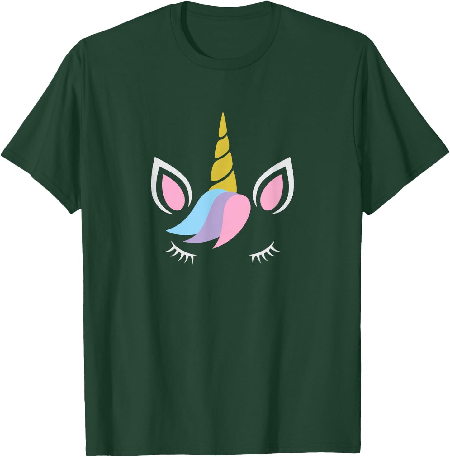 Unicorn Face And Eye Lashes With Colorful Pink Blue Hair T-Shirt - T-Shirt | Forest