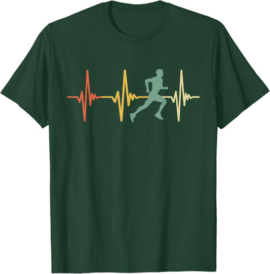 Cross Country Shirt Retro Heartbeat Running Runner T-Shirt - T-Shirt | Forest