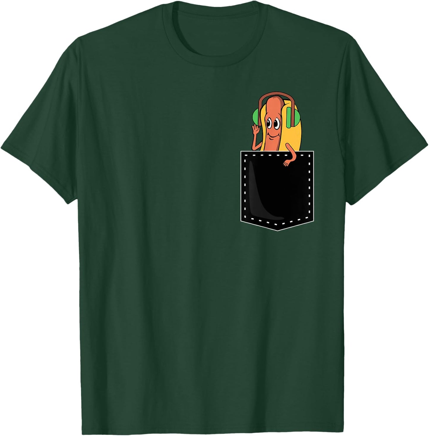 Hotdog In Pocket Wearing Headphone Funny Hot Dog Lover T-Shirt - T-Shirt | Forest