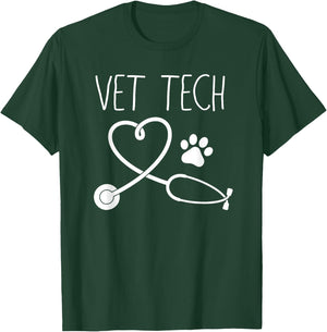 VET TECH LOVE , Animal Love Care Paw Print Gift T-Shirt - T-Shirt | Forest