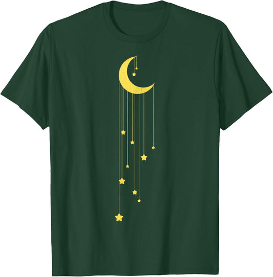 Gold Moon And Falling Stars Graphic T-Shirt - T-Shirt | Forest