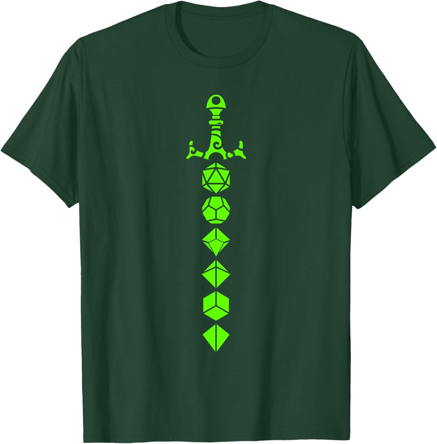 Nerdy Polyhedral Dice Set Sword Geeky Minimalist D20 T-Shirt - T-Shirt | Forest